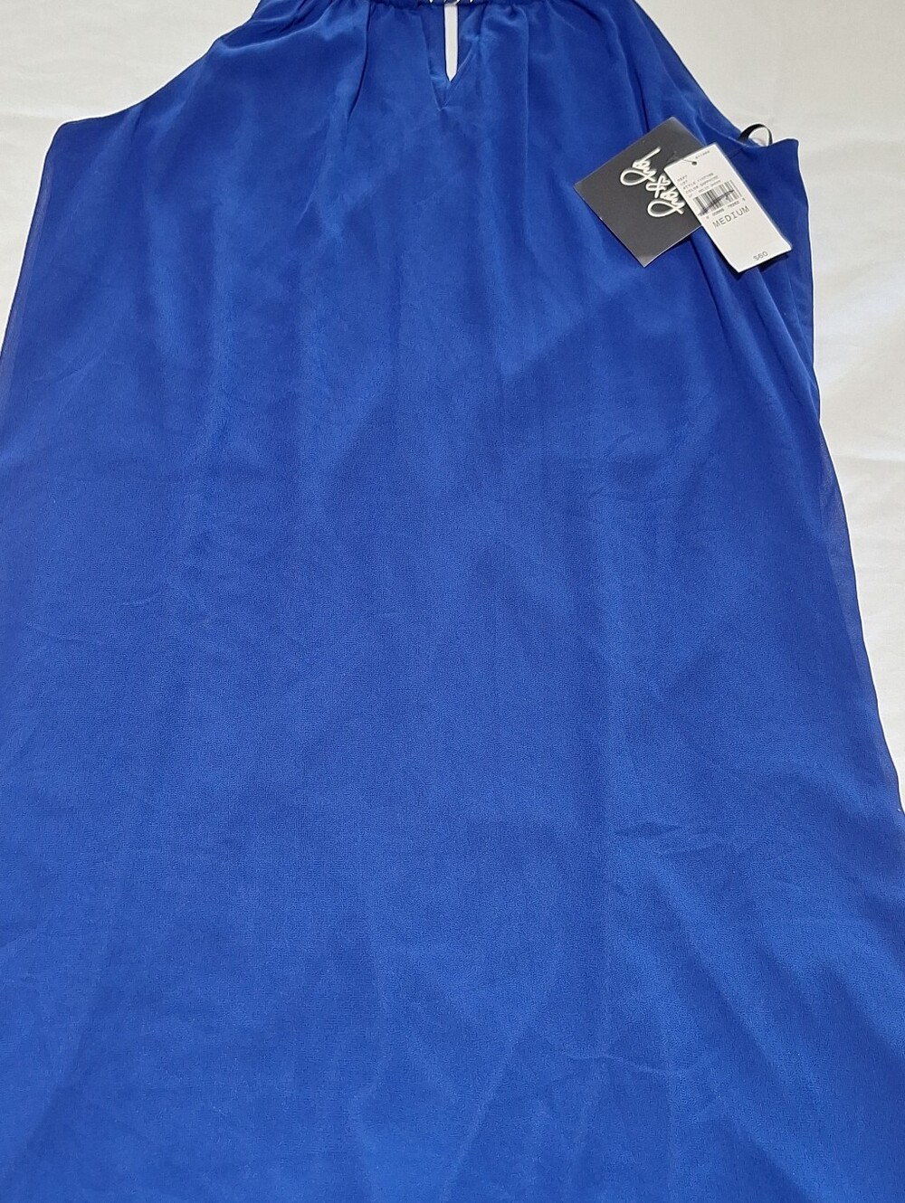 by & by Blue Chiffon Shift Dress Gold Beaded Neckline Size M NWT